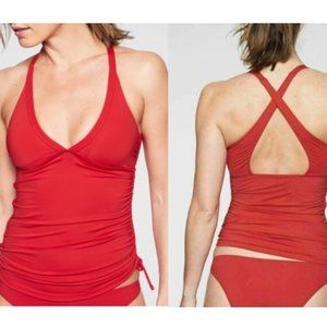 Athleta Side Scrunch Swim Tank Tankini Top Red